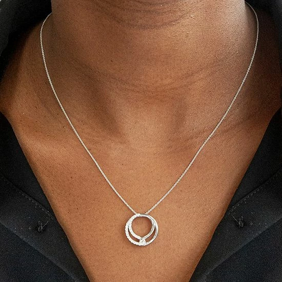 Hot Sale 😀 Unbranded Sterling Silver 1/4 Carat T.W. Diamond Double Circle Necklace ✨ - Image 6