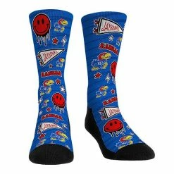 Cheap 🎁 Unbranded Rock Em 🧦 Socks Kansas Jayhawks Smiley Stickers Crew 🧦 Socks 🔥