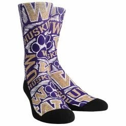 Outlet 🧨 Unbranded Men's Rock Em 🧦 Socks Washington Huskies Logo Sketch Crew 🧦 Socks ✨
