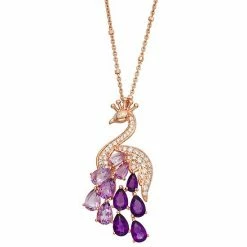 Wholesale ⭐ Unbranded 14k Rose Gold Over Sterling Silver Ombre Amethyst Peacock Pendant Necklace 🔔