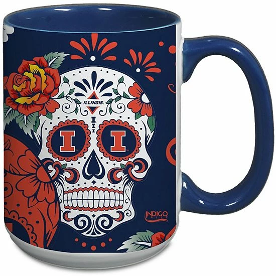 Budget 🤩 Unbranded Illinois Fighting Illini 15oz. Java Dia De Los Muertos Mug ✨ - Image 3