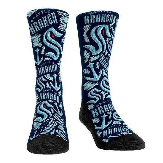 Buy ๐งจ Unbranded Youth Rock Em ๐งฆ Socks Seattle Kraken Logo Sketch Crew ๐งฆ Socks ๐