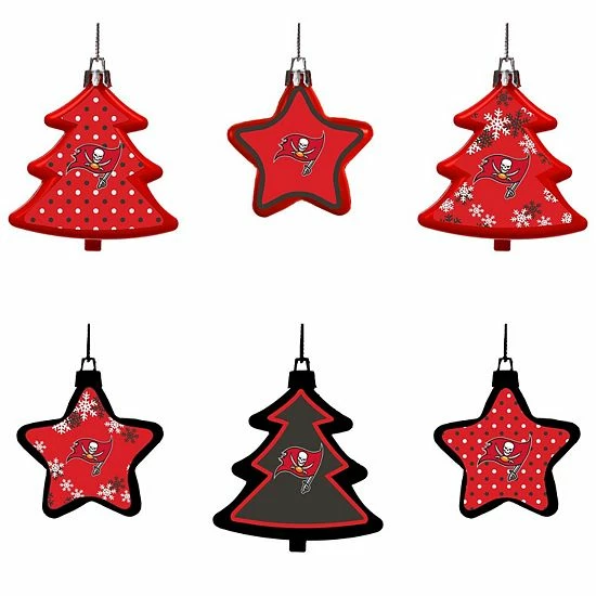 Hot Sale ✔️ Unbranded Tampa Bay Buccaneers Six-Pack Shatterproof Tree And Star Ornament Set 🌟