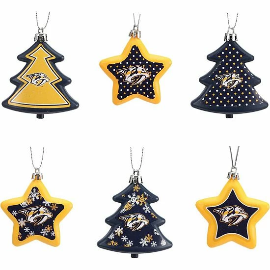 Outlet 💯 Unbranded Nashville Predators Six-Pack Shatterproof Tree And Star Ornament Set 🎁