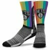 Hot Sale 🔥 Unbranded Men's For Bare Feet Brooklyn Nets V-Curve Rainbow Crew 🧦 Socks 🔔