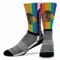 Cheap ⭐ Unbranded Men's For Bare Feet Chicago Blackhawks V-Curve Rainbow Crew 🧦 Socks 🔥