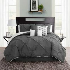 Deals 🎉 Unbranded Pom-Pom Comforter Set Gray 😍