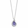 New 🔥 Unbranded Sterling Silver Tanzanite & Lab-Created White Sapphire Teardrop Pendant Necklace 🧨
