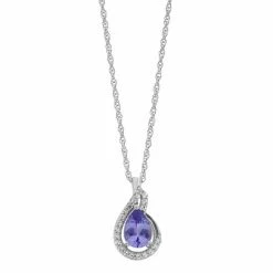 New 🔥 Unbranded Sterling Silver Tanzanite & Lab-Created White Sapphire Teardrop Pendant Necklace 🧨
