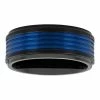 New 👍 Unbranded Men's Blue & Black Stainless Steel Grooved Wedding Band ❤️