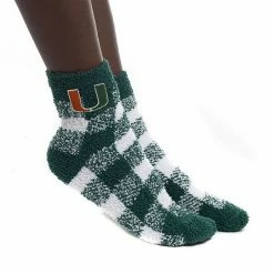 Best Sale ❤️ Unbranded 👩 Women's ZooZatz Miami Hurricanes Fuzzy Buffalo Check Crew 🧦 Socks 😍