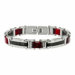 Budget 🔔 Unbranded Men's Black Stainless Steel Cubic Zirconia & Sedimentary Rock Bracelet 🔔