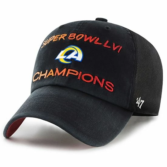 Deals ❤️ Unbranded Men's '47 Black Los Angeles Rams Super Bowl LVI Champions Scene Trucker Clean Up Adjustable Hat 🎁 - Image 2