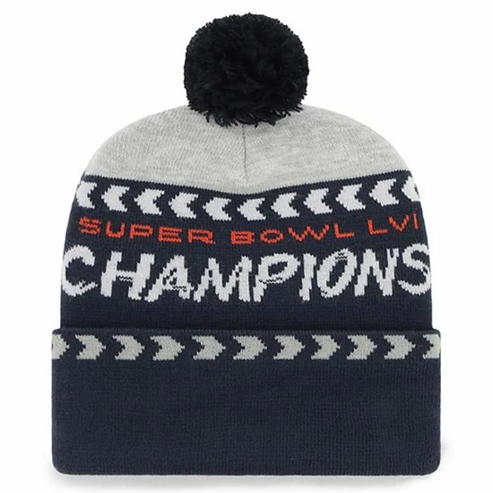 Wholesale 👍 Unbranded Men's '47 Gray/Navy Los Angeles Rams Super Bowl LVI Champions Clapboard Cuffed Pom Knit Hat 👏 - Image 3