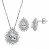 Coupon ✔️ Unbranded Sterling Silver Pear Cubic Zirconia Pendant Necklace & Stud Earring Set ⭐