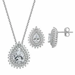 Coupon ✔️ Unbranded Sterling Silver Pear Cubic Zirconia Pendant Necklace & Stud Earring Set ⭐