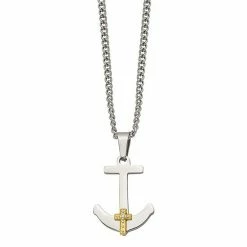 Buy 🎁 Unbranded Men's Stainless Steel 14k Gold Diamond Accent Anchor Mariner Cross Necklace ⌛