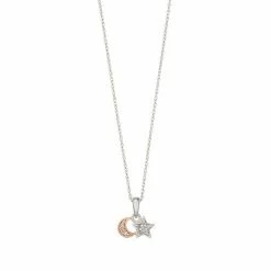 Best Sale 😉 Unbranded 10k White Gold Diamond Accent Moon & Star Pendant Necklace 😍