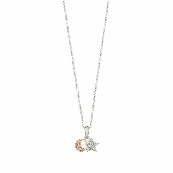 Best Sale 😉 Unbranded 10k White Gold Diamond Accent Moon & Star Pendant Necklace 😍