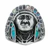 Promo 🛒 Unbranded Men's Stainless Steel Abalone Native American Chief Ring ⭐