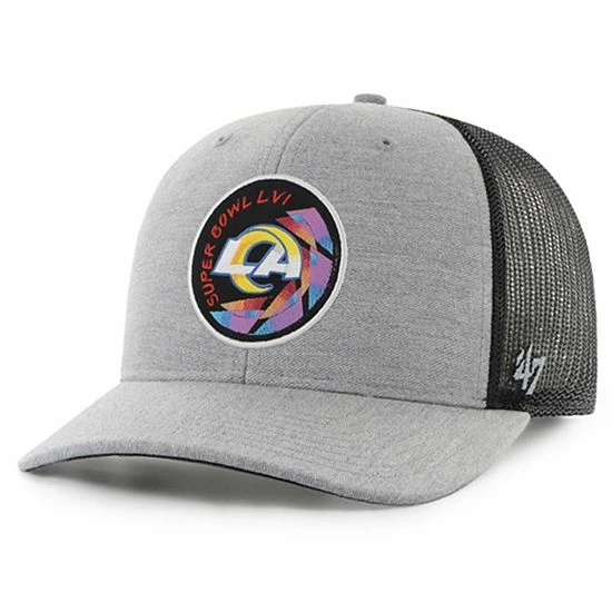 Brand new 🔔 Unbranded Men's '47 Gray/Black Los Angeles Rams Super Bowl LVI Bound Aperture Trucker Adjustable Hat 🤩 - Image 2