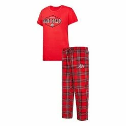 Outlet 🌟 Unbranded 👩 Women's Concepts Sport Scarlet/Black Ohio State Buckeyes Badge T-Shirt & Flannel Pants Sleep Set 🤩
