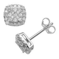 Best Pirce 😉 Unbranded Sterling Silver 1/2 Carat T.W. Diamond Cluster Halo Stud Earrings 🔥