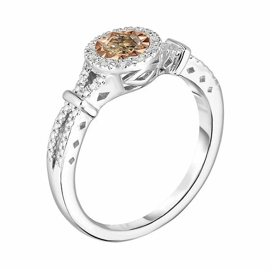 Outlet ๐งจ Unbranded Sterling Silver 1/4 Carat T.W. Colored Diamond Halo Ring Champagne ๐ - Image 3