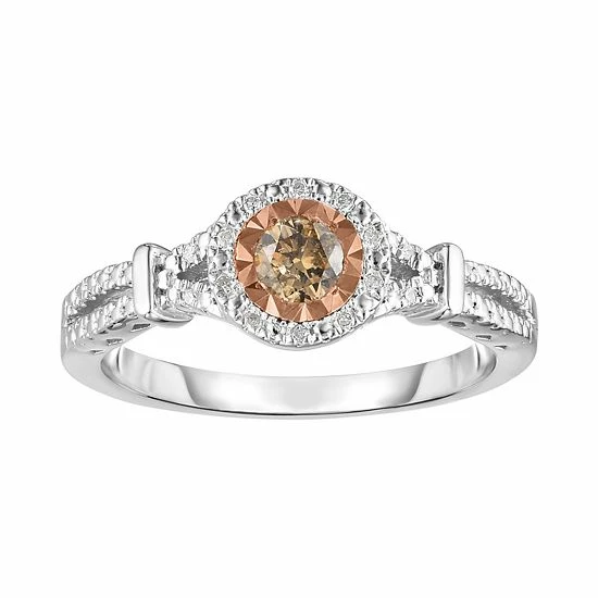 Outlet ๐งจ Unbranded Sterling Silver 1/4 Carat T.W. Colored Diamond Halo Ring Champagne ๐ - Image 4