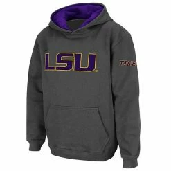 Hot Sale ✔️ Unbranded Youth Stadium Athletic Charcoal LSU Tigers Big Logo Pullover Hoodie ✔️