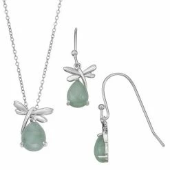 Outlet 🛒 Unbranded Sterling Silver Jade Dragonfly Pendant & Earring Set 🔔