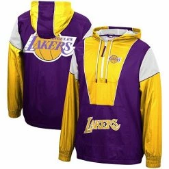 Flash Sale 🤩 Unbranded Men's Mitchell & Ness Purple/Gold Los Angeles Lakers Hardwood Classics Highlight Reel Windbreaker Half-Zip Hoodie Jacket 🤩