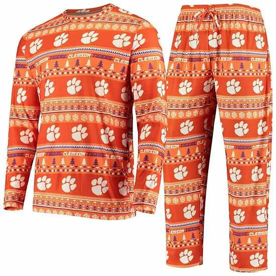Discount 👏 Unbranded Men's Concepts Sport Orange Clemson Tigers Ugly Sweater Knit Long Sleeve Top And Pant Set 😉 - Image 2