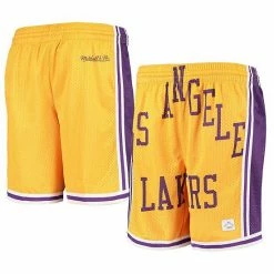Wholesale 👍 Unbranded Youth Gold Los Angeles Lakers Hardwood Classics Throwback Big Face Mesh Shorts ⌛