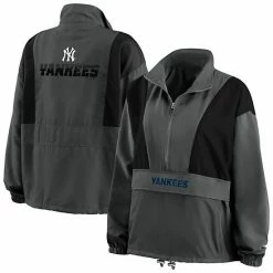 Hot Sale 🎁 Unbranded 👩 Women's WEAR By Erin Andrews Charcoal New York Yankees Packable Half-Zip Jacket 🧨