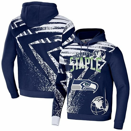 New 🎉 Unbranded Men's NFL X Staple Navy Seattle Seahawks All Over Print Pullover Hoodie 🔔 - Image 2
