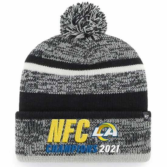 Hot Sale 😉 Unbranded Men's '47 Heathered Black Los Angeles Rams 2021 NFC Champions Northward Cuffed Pom Knit Hat ⌛