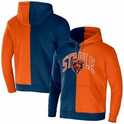 Best Pirce 💯 Unbranded Men's NFL X Staple Orange Chicago Bears Split Logo Pullover Hoodie 😉