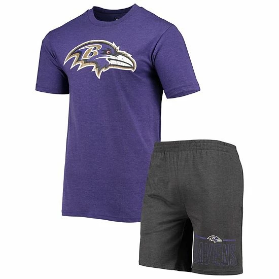 Best Sale 👍 Unbranded Men's Concepts Sport Charcoal/Purple Baltimore Ravens Meter T-Shirt & Shorts Sleep Set 🌟 - Image 2