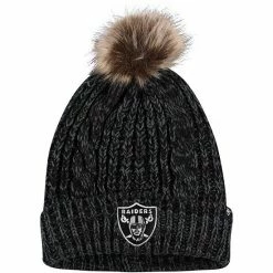 Outlet 🥰 Unbranded 👩 Women's '47 Black Las Vegas Raiders Logo Meeko Cuffed Knit Hat With Pom 😀