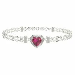 Wholesale 🧨 Unbranded Sterling Silver Lab Created Ruby & Lab Created White Sapphire Heart Bracelet ⌛