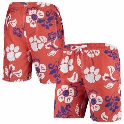 New 💯 Unbranded Men's Wes & Willy Orange Clemson Tigers Floral Volley Swim Trunks 🤩