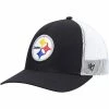 Cheap 🔥 Unbranded Men's '47 Black/White Pittsburgh Steelers Trucker Snapback Hat 🧨