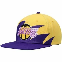 Wholesale 😀 Unbranded Men's Mitchell & Ness Gold/Purple Los Angeles Lakers Hardwood Classics Sharktooth Snapback Hat ✔️