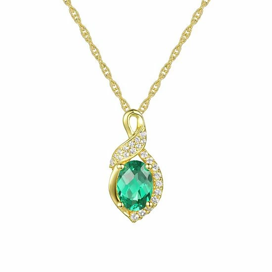 Wholesale ๐ Unbranded 14k Gold Over Silver Lab-Created Emerald & White Sapphire Pendant Necklace ๐