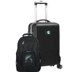 Buy 🛒 Unbranded Michigan State Spartans Deluxe Hardside Spinner Carry-On Luggage & 🎒 Backpack Set Msu Black 😉
