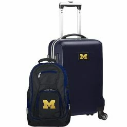 Buy ✔️ Unbranded Michigan Wolverines Deluxe Hardside Spinner Carry-On Luggage & 🎒 Backpack Set Mic Silver 💯