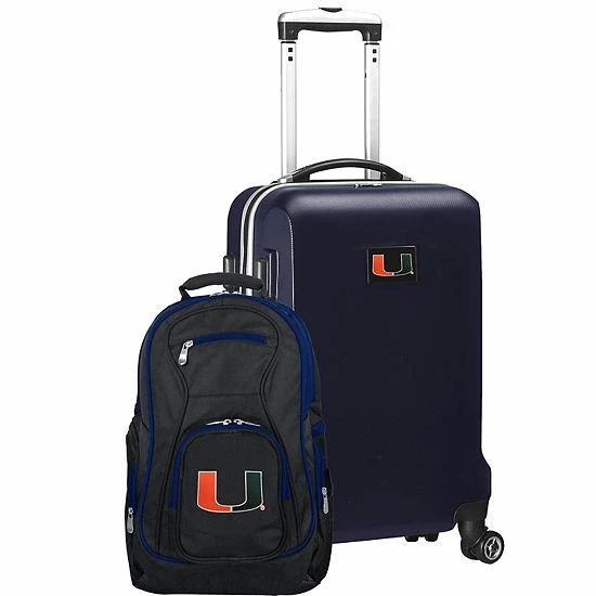 Buy 🔥 Unbranded Miami Hurricanes Deluxe Hardside Spinner Carry-On Luggage & 🎒 Backpack Set Mia Navy ⌛