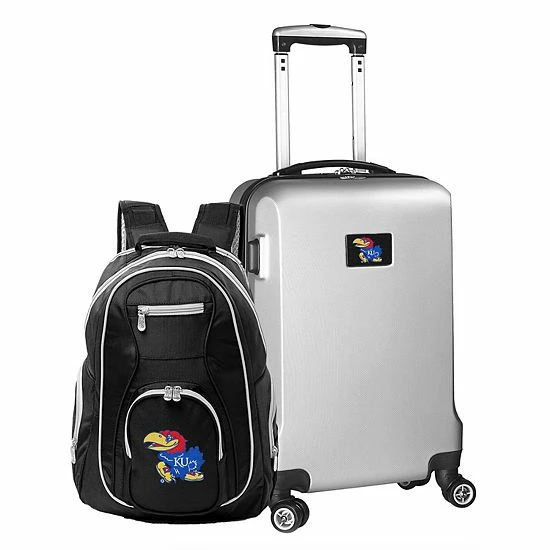 Wholesale ๐ Unbranded Kansas Jayhawks Deluxe Hardside Spinner Carry-On Luggage & ๐ Backpack Set Kns Pink ๐