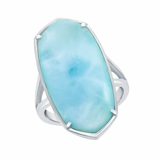 Wholesale ⭐ Unbranded Sterling Silver Long Hexagon Larimar Ring ✔️